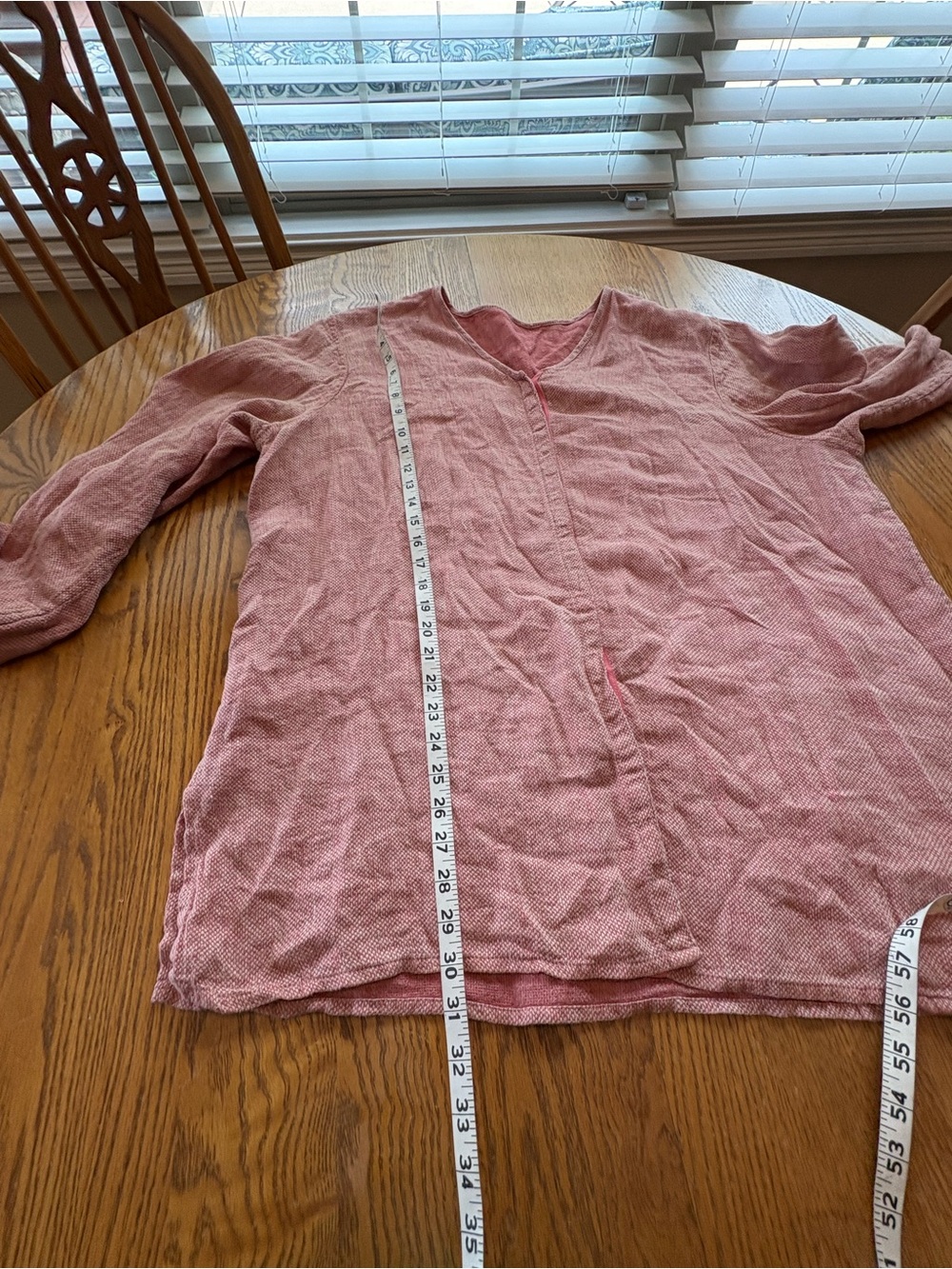 Flax Reversible Tunic Linen Lagenlook Pink Long Sleeve V Neck Button Top Size L - Picture 8 of 8